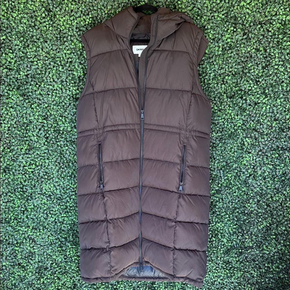 DKNY Chocolate Hooded Puffer Vest